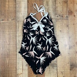 Sea Angel Medium Retro Floral Tropical Pastel V Neck Swimsuit 50’s